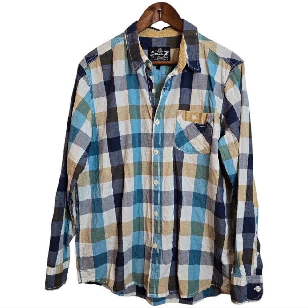 PRICED ↘️ Seven7 Womens Mens Plaid Shirt Corduroy Pads Large Multicolor